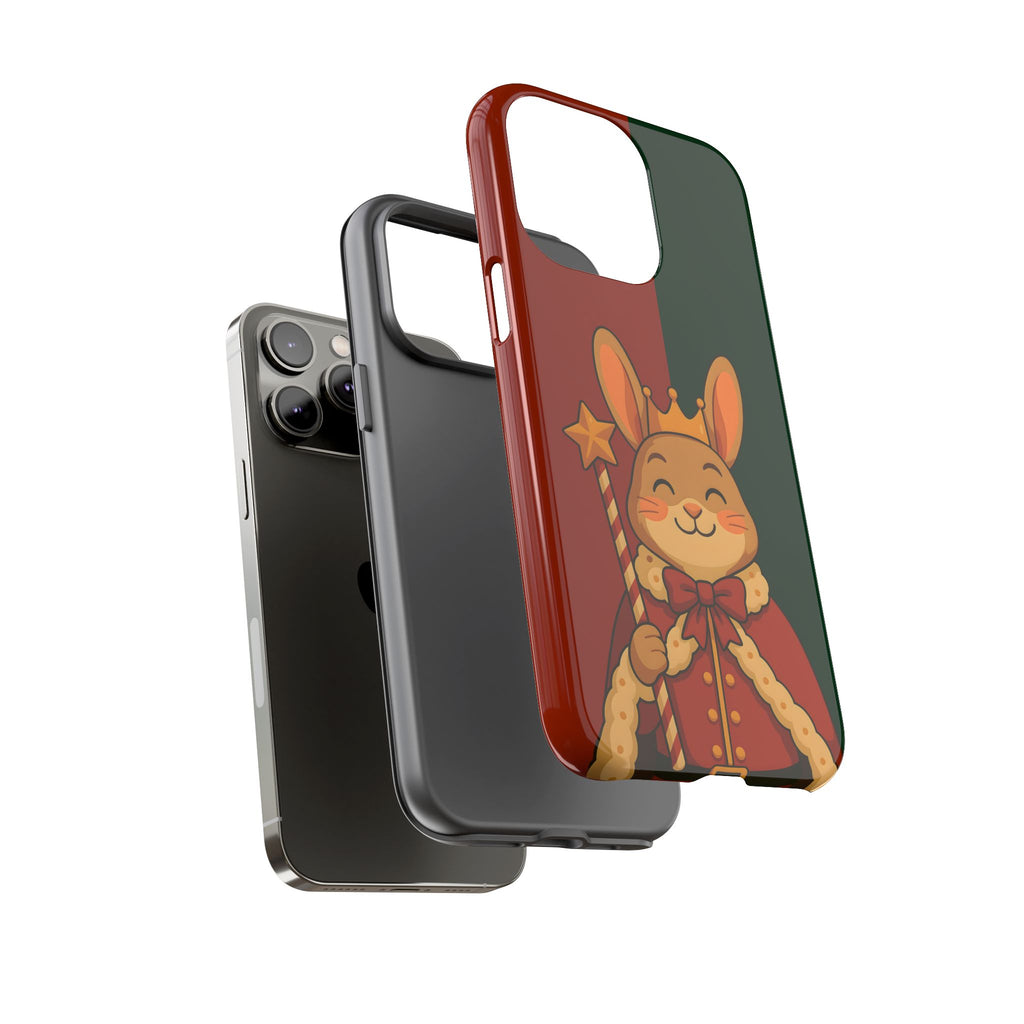 Christmas Tough Phone case with a cartoon rabbit wearing a crown