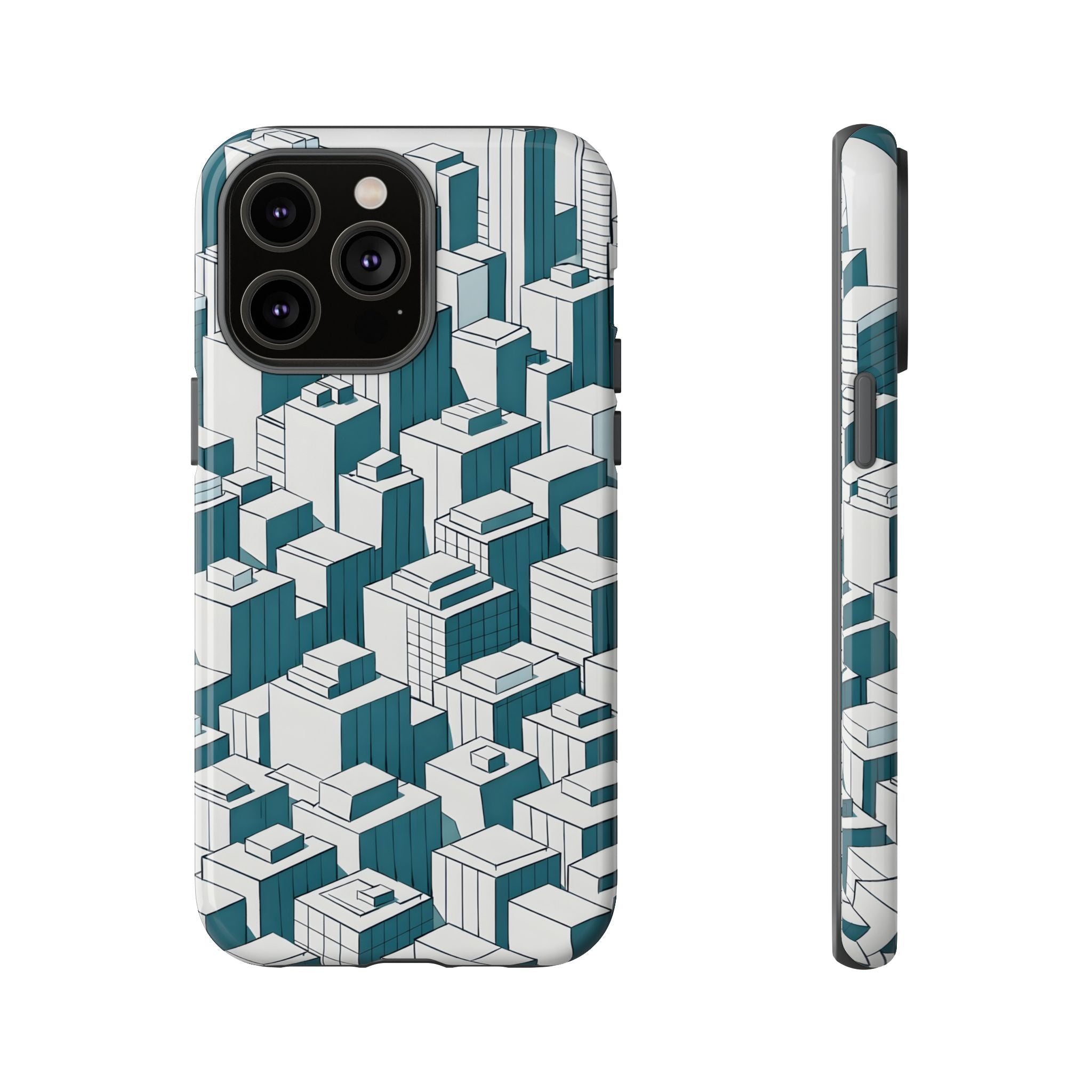 Modern Cityscape Tough Phone Case — Transformative Teal Shockproof iPhone Cover