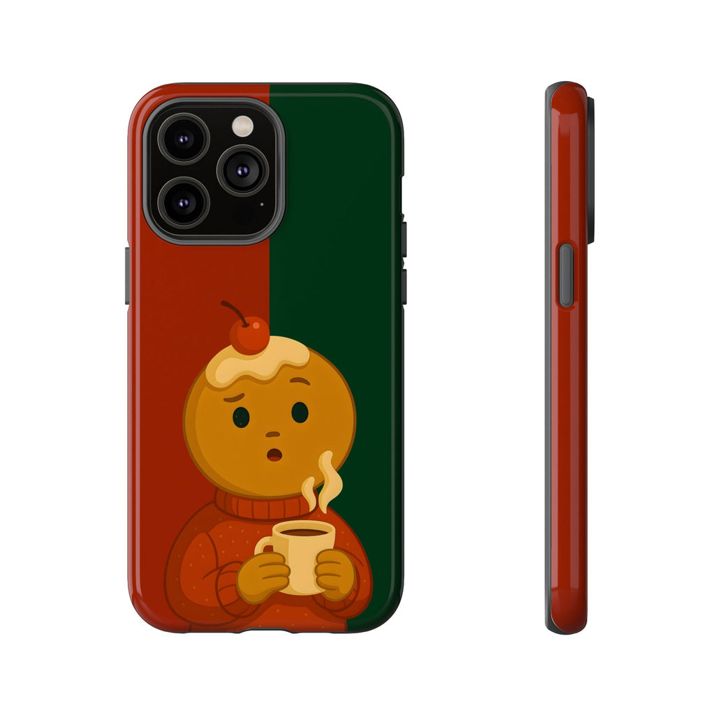 Christmas Tough Phone case with a Cookie Boy holding a cup