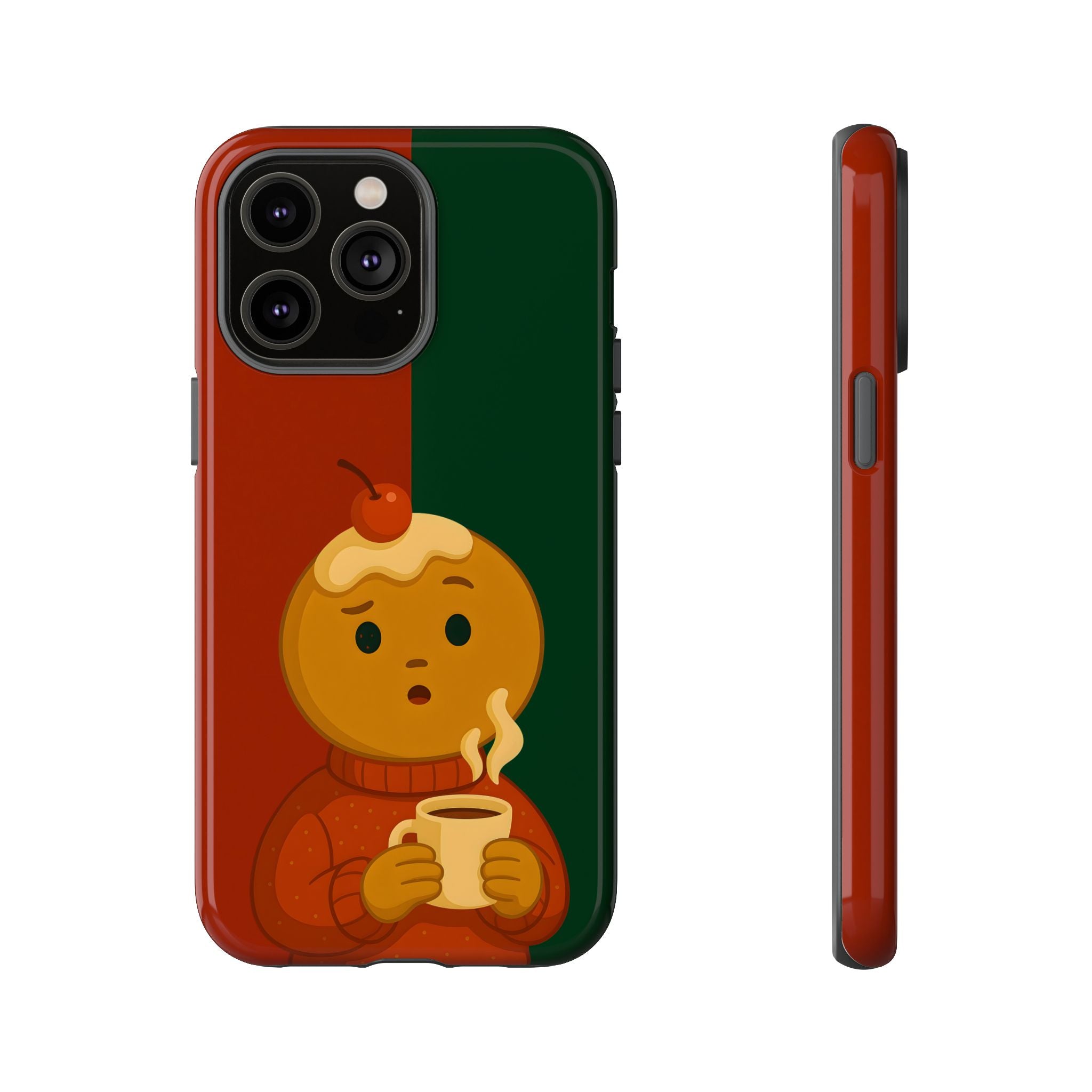 Christmas Tough Phone case with a Cookie Boy holding a cup