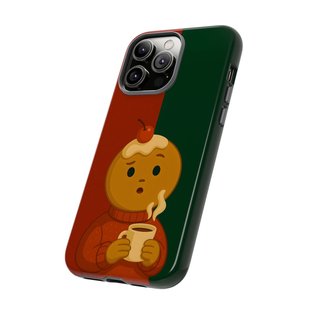 Christmas Tough Phone case with a Cookie Boy holding a cup