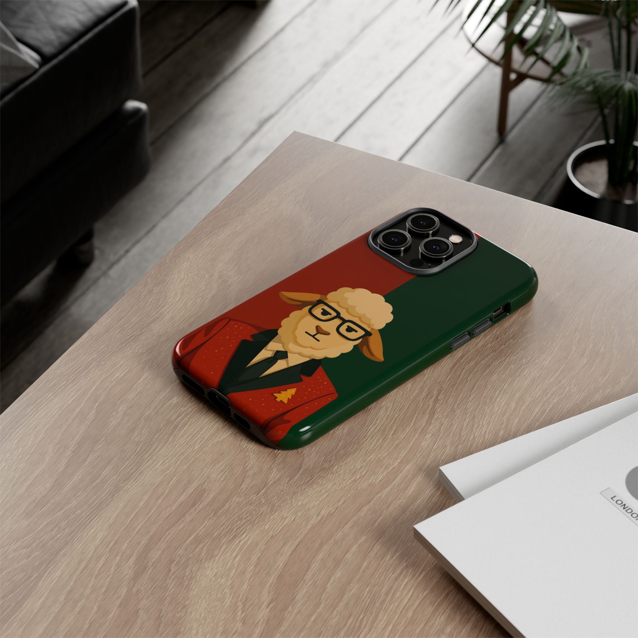  Tough Phone case with a christmas design on a wooden surface