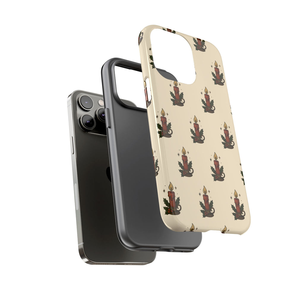 Christmas Tough Phone case with candle pattern on a beige background