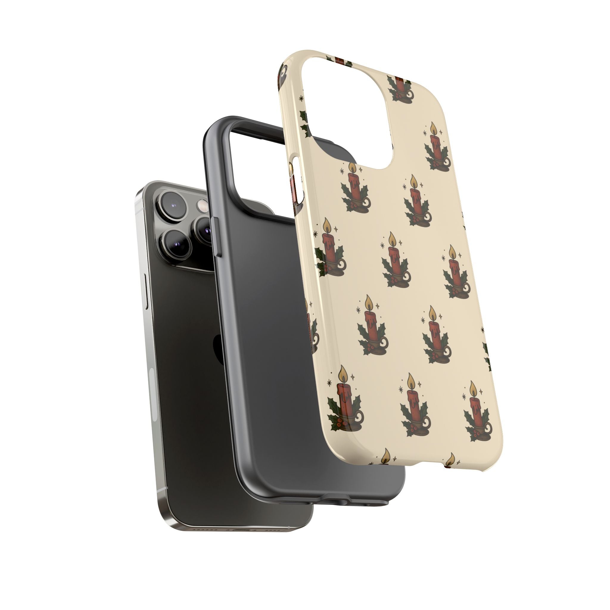 Christmas Tough Phone case with candle pattern on a beige background