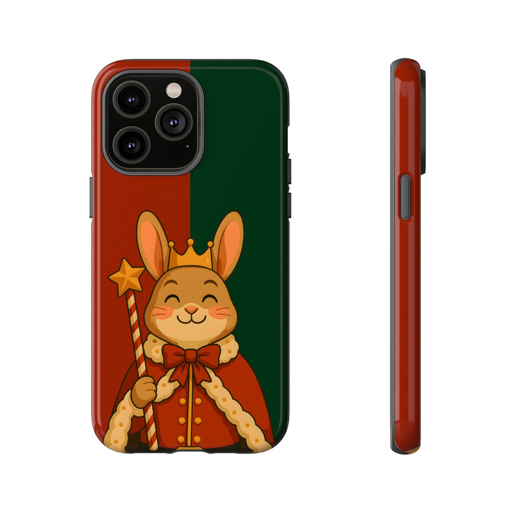 Christmas Tough Phone case with a cartoon rabbit wearing a crown