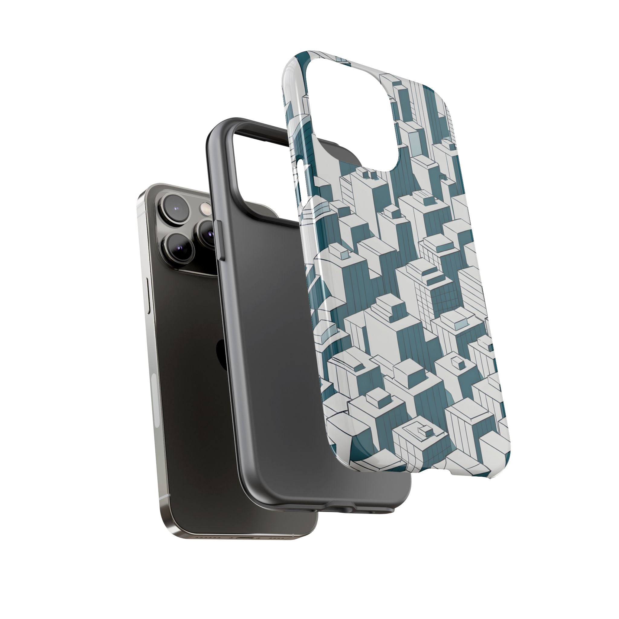 Modern Cityscape Tough Phone Case — Transformative Teal Shockproof iPhone Cover