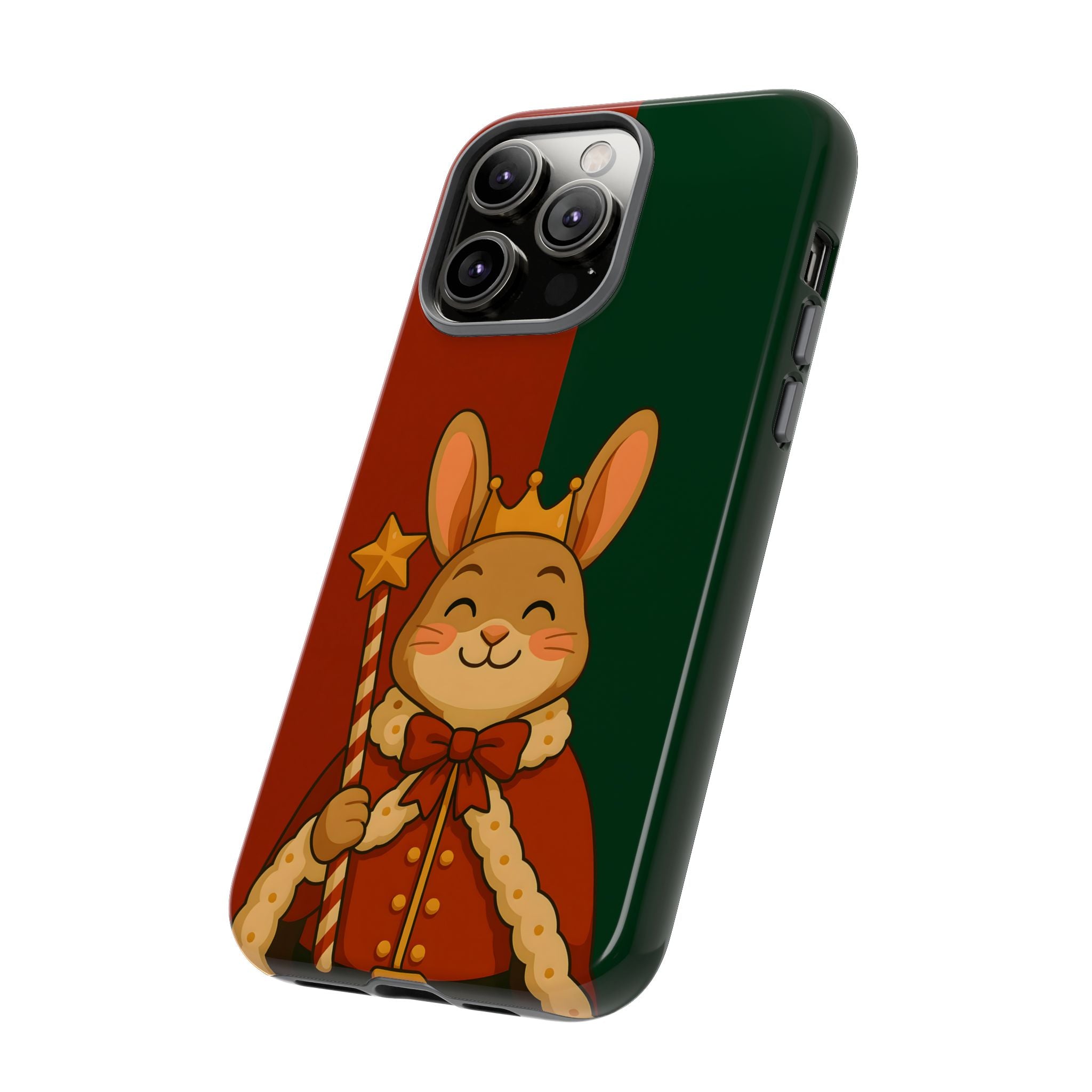 Christmas Tough Phone case with a cartoon rabbit wearing a crown