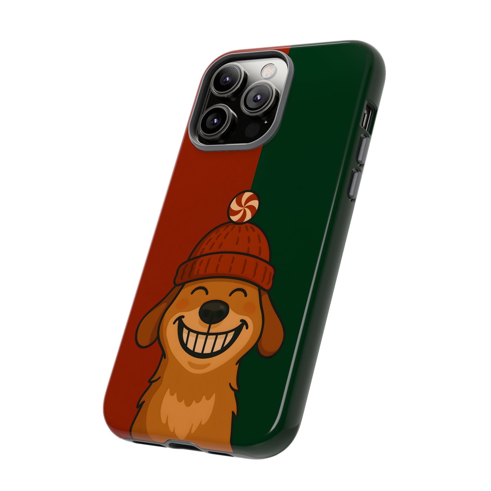 Christmas Tough Phone case with a Puppy in Beanie