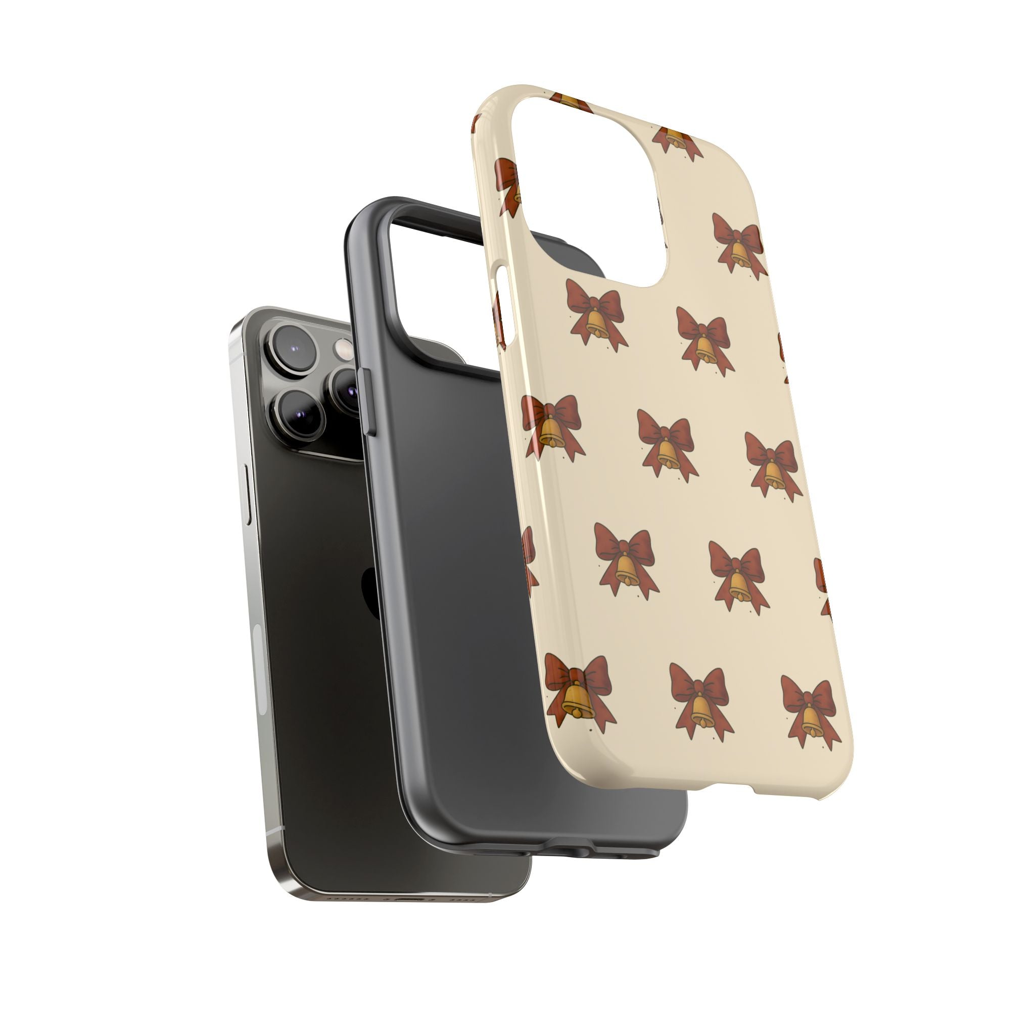 Christmas Tough Phone case with bow pattern on a beige background